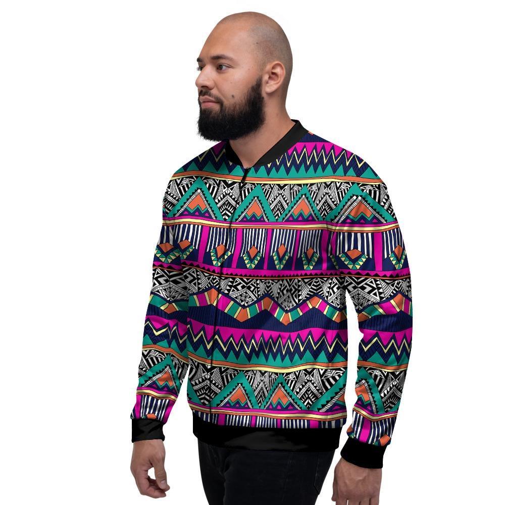 Multicolor Native Aztec Doodle Abstract Men's Bomber Jacket-grizzshop