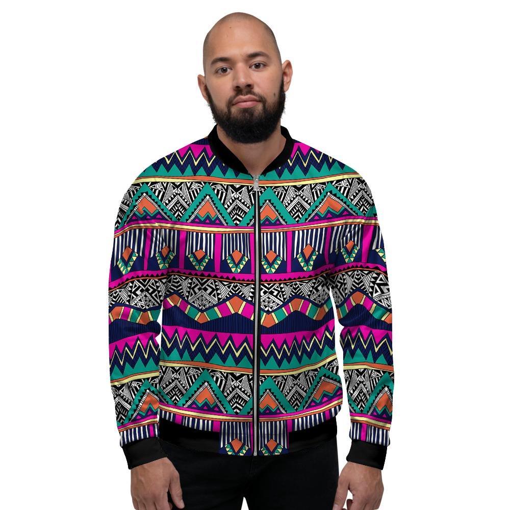 Multicolor Native Aztec Doodle Abstract Men's Bomber Jacket-grizzshop