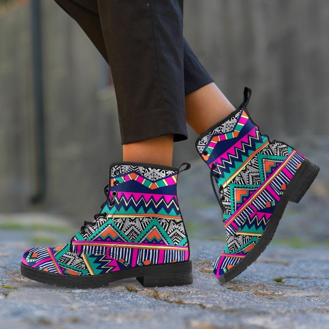 Multicolor Native Aztec Doodle Abstract Men's Boots-grizzshop