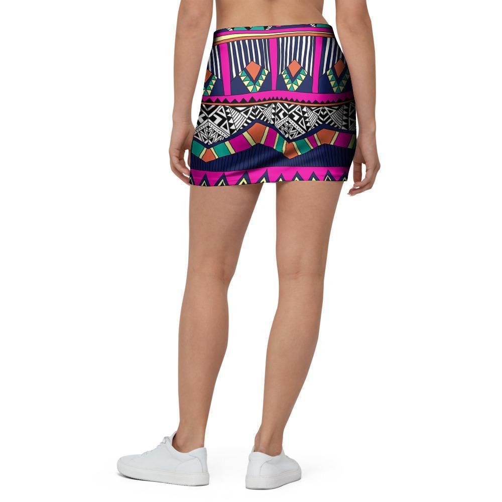 Multicolor Native Aztec Doodle Abstract Mini Skirt-grizzshop