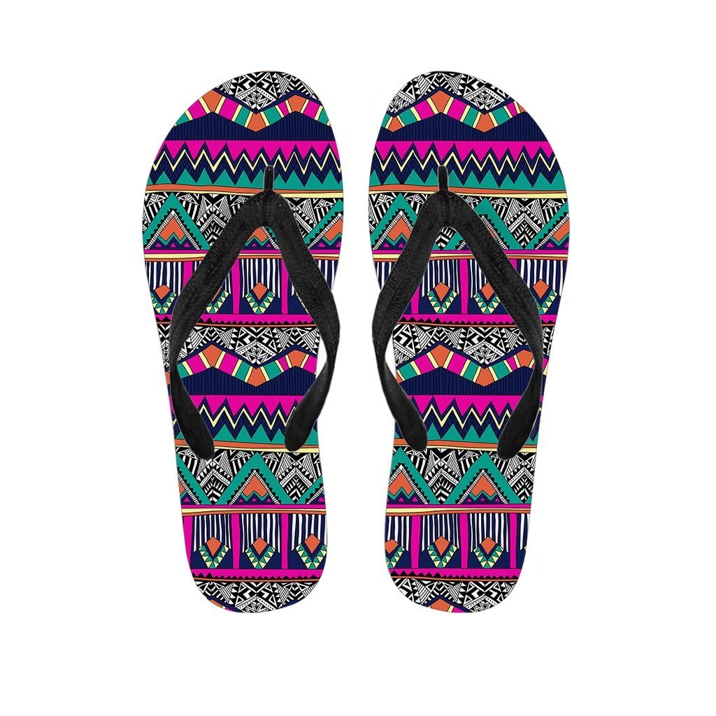 Multicolor Native Aztec Doodle Abstract Women's Flip Flops-grizzshop
