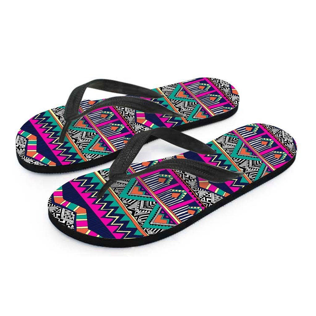 Multicolor Native Aztec Doodle Abstract Women's Flip Flops-grizzshop