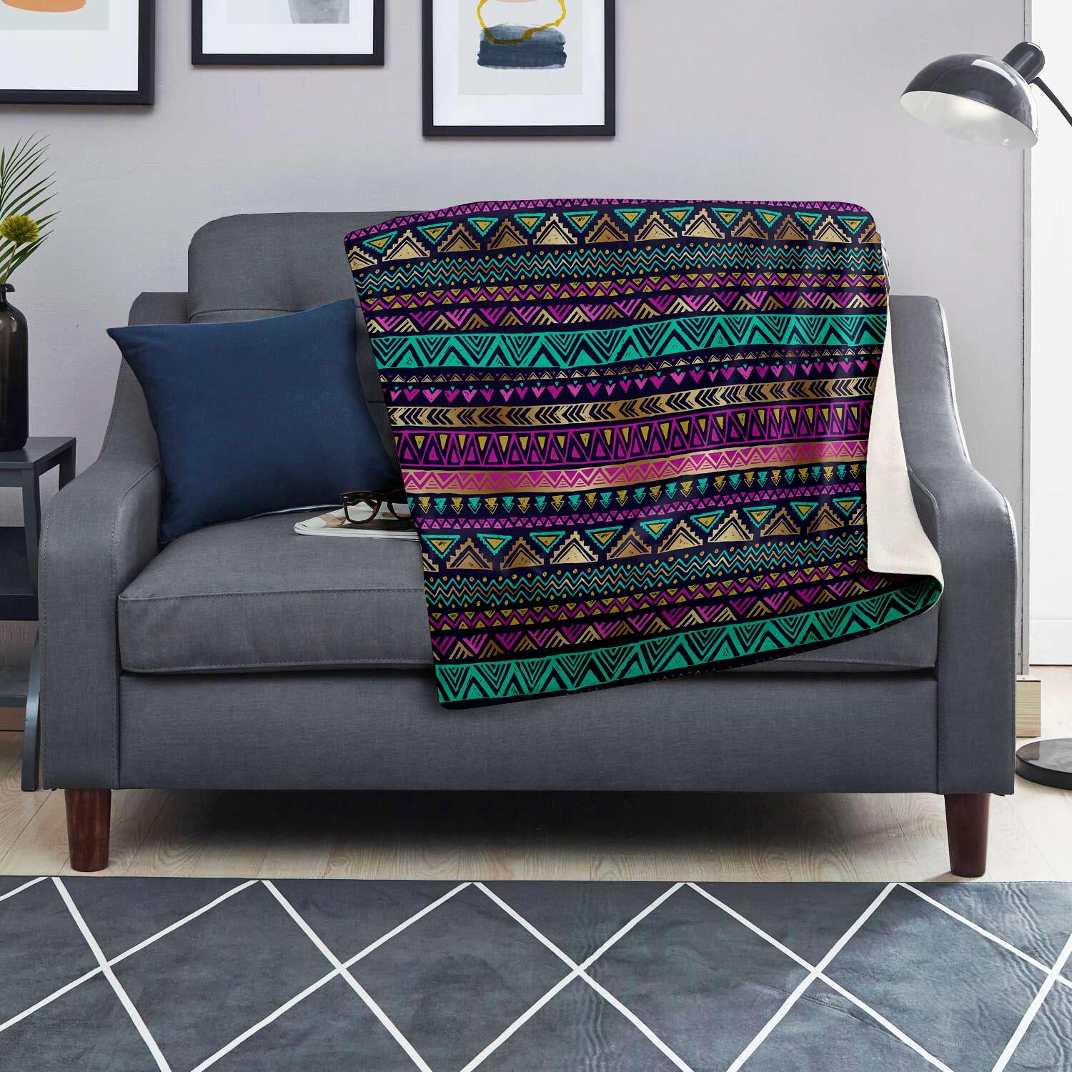 Multicolor Native Aztec Doodle Blanket-grizzshop
