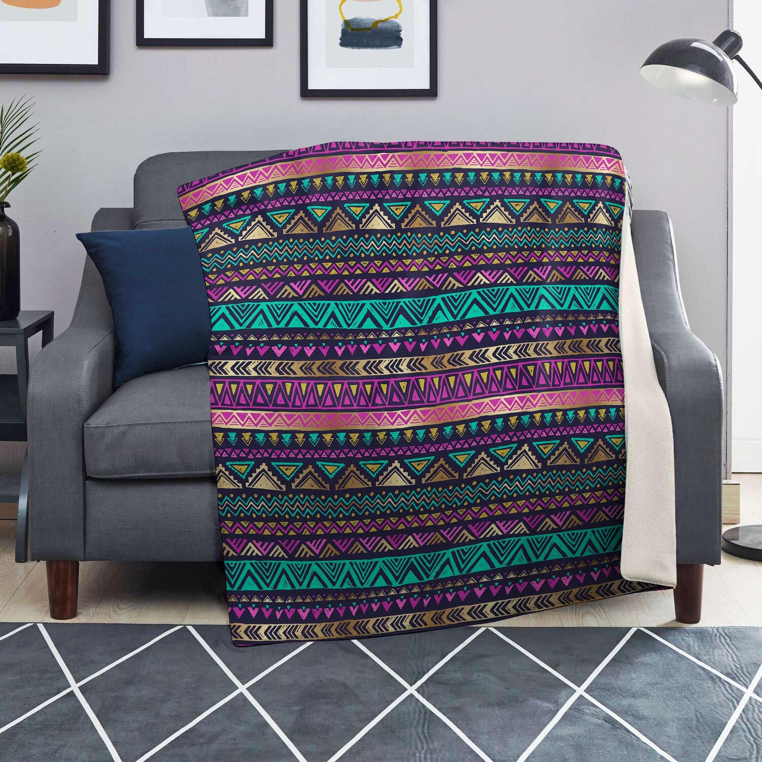 Multicolor Native Aztec Doodle Blanket-grizzshop