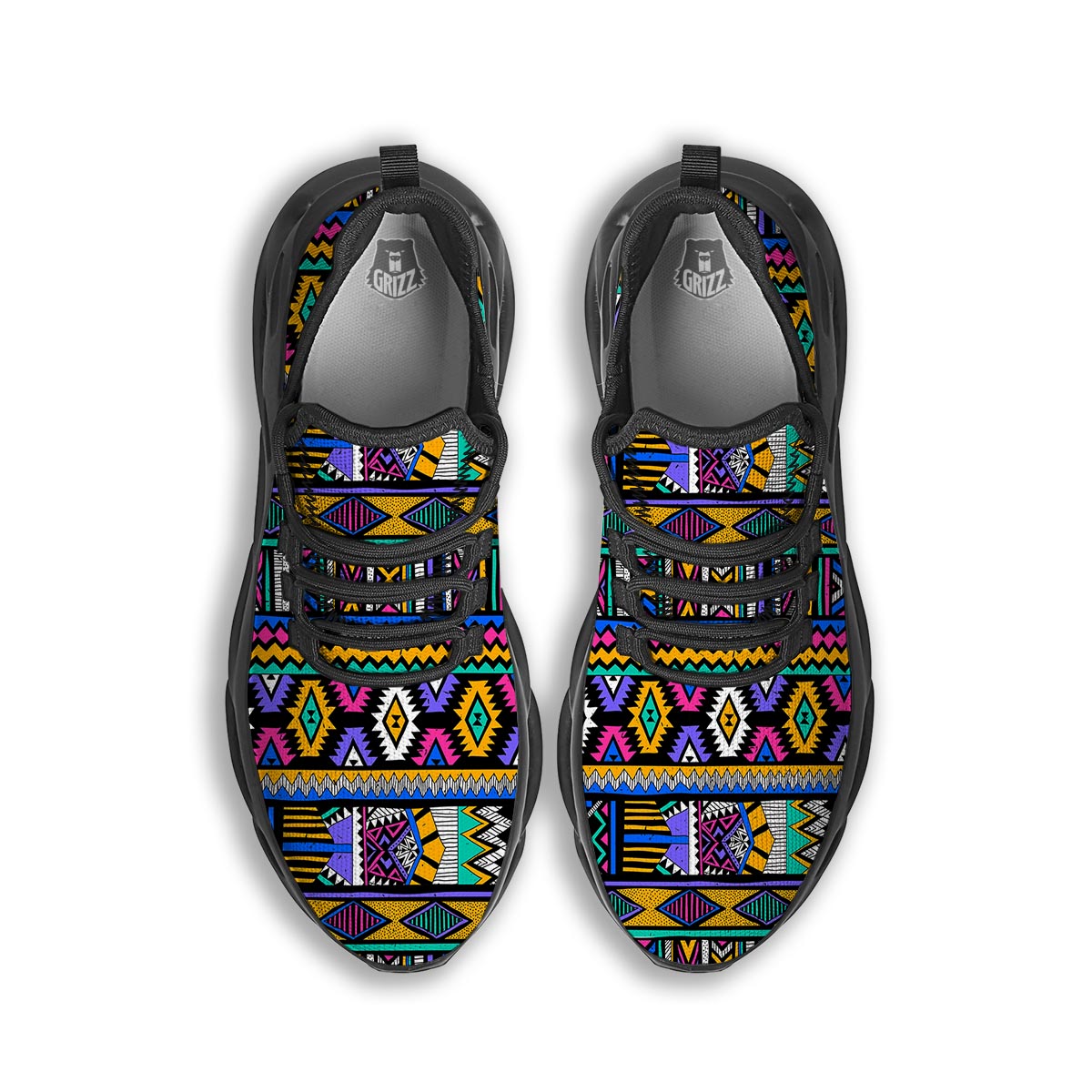 Multicolor Native Aztec Doodle Element Black Running Shoes-grizzshop