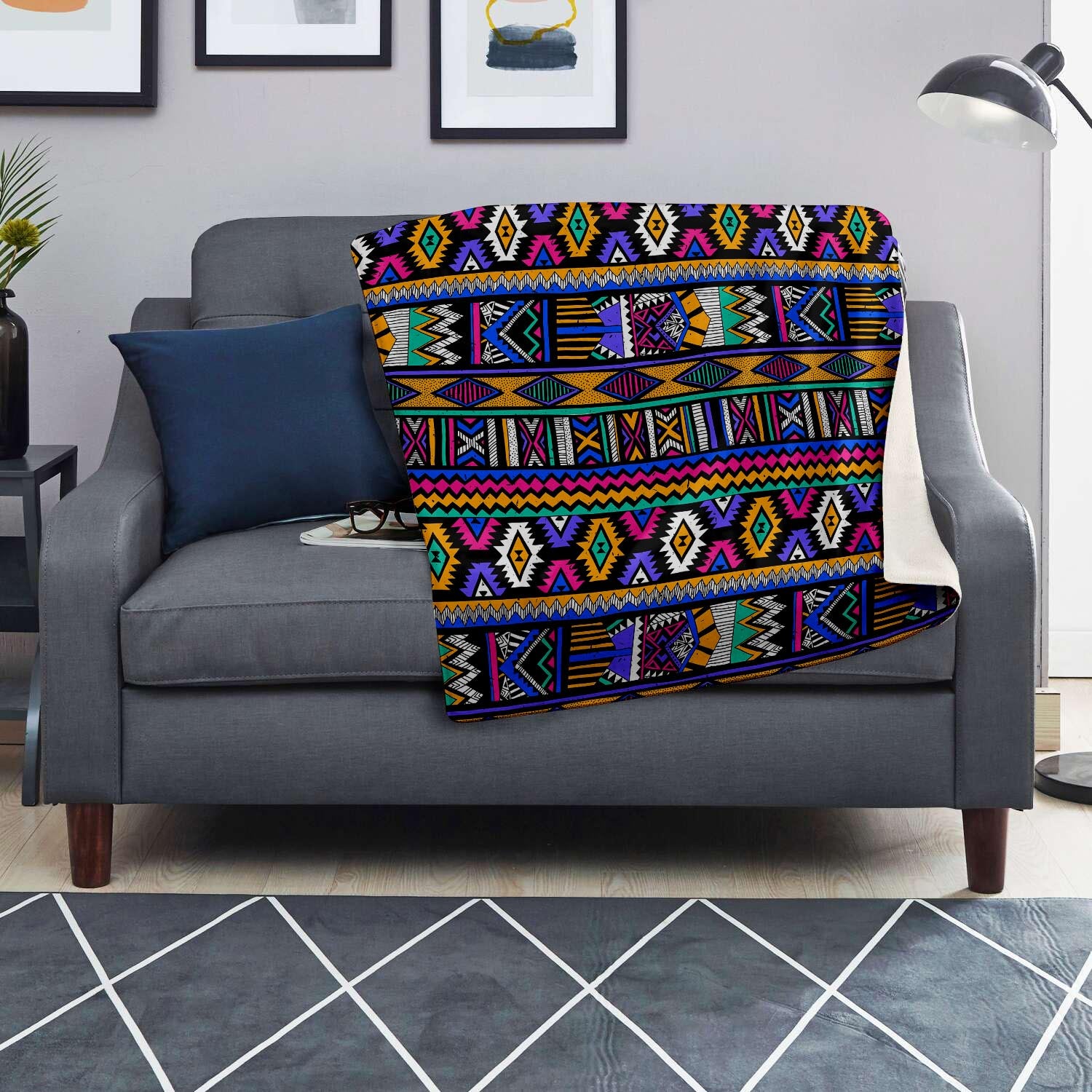 Multicolor Native Aztec Doodle Element Blanket-grizzshop