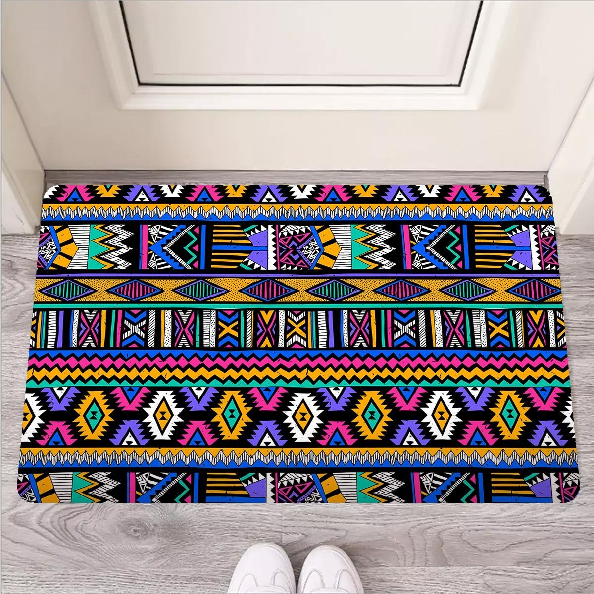 Multicolor Native Aztec Doodle Element Door Mat-grizzshop