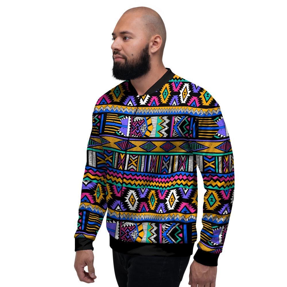 Multicolor Native Aztec Doodle Element Men's Bomber Jacket-grizzshop