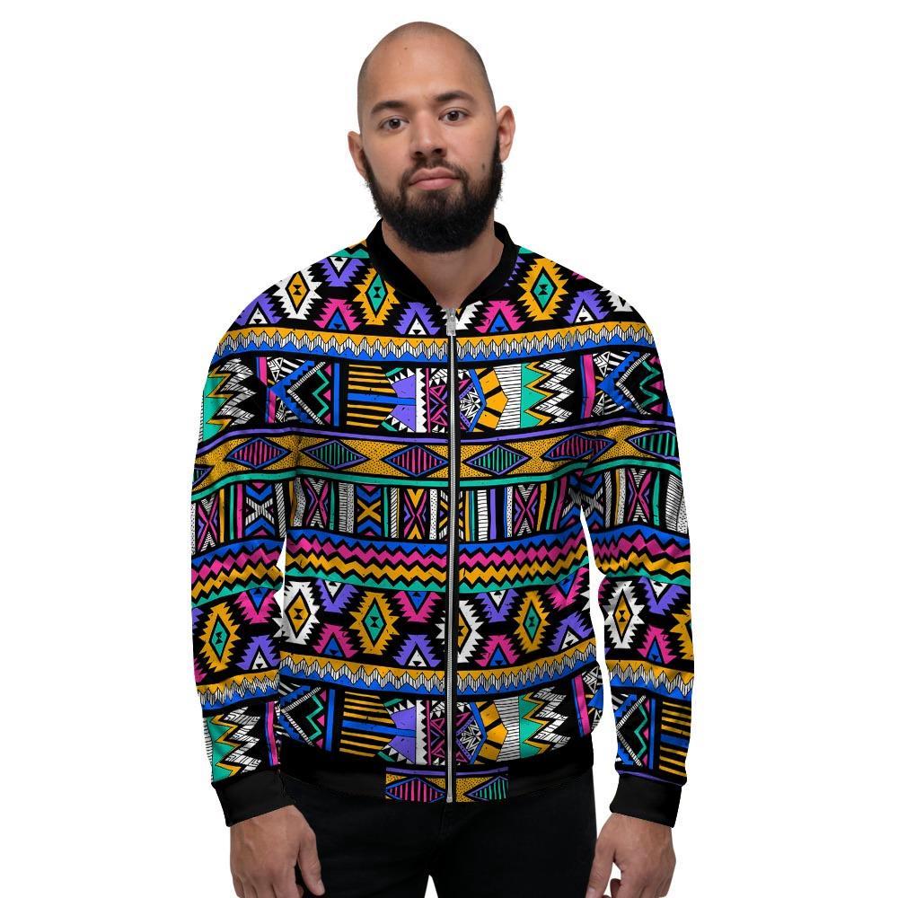 Multicolor Native Aztec Doodle Element Men's Bomber Jacket-grizzshop