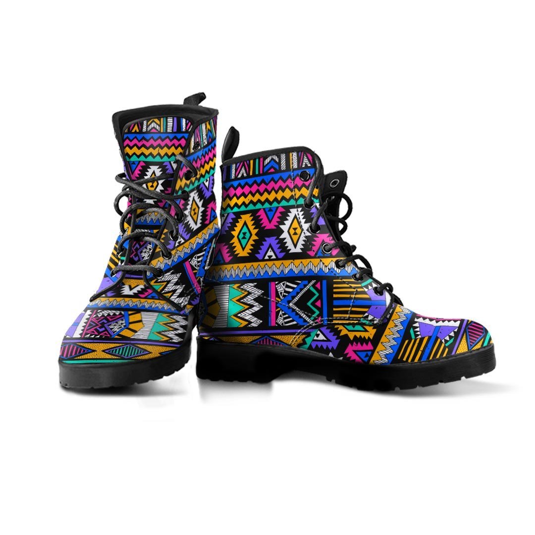 Multicolor Native Aztec Doodle Element Men's Boots-grizzshop