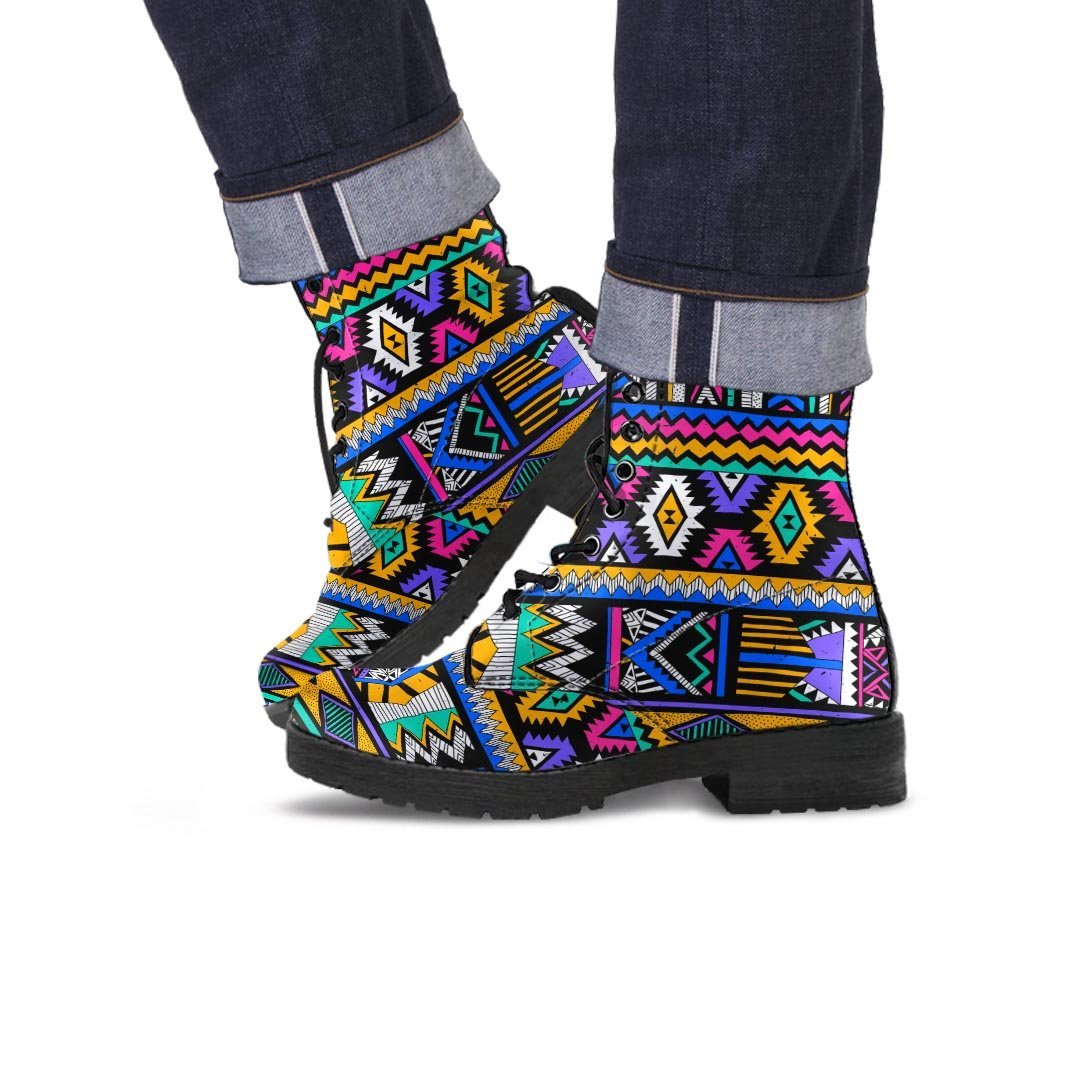 Multicolor Native Aztec Doodle Element Men's Boots-grizzshop