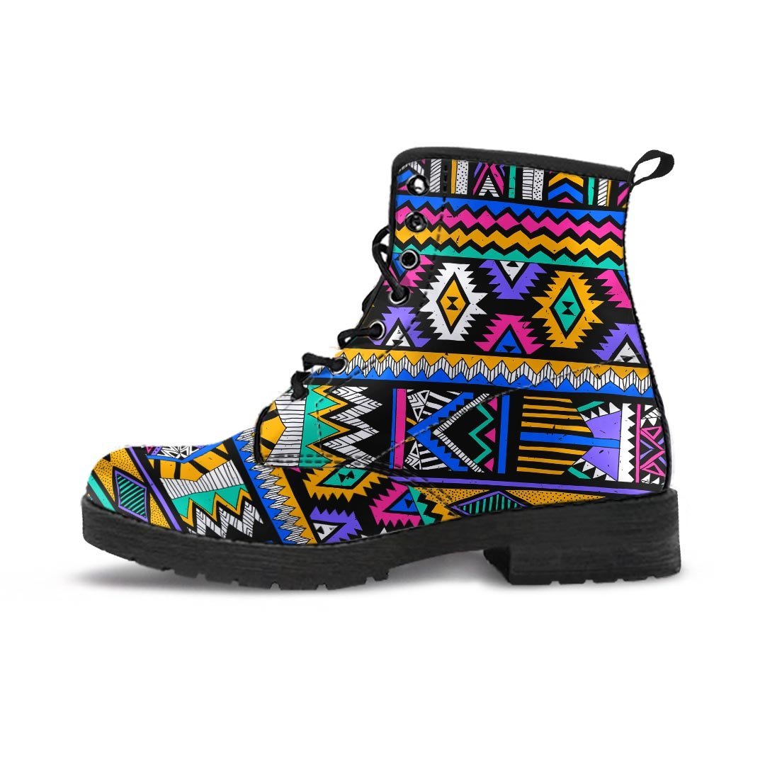 Multicolor Native Aztec Doodle Element Men's Boots-grizzshop