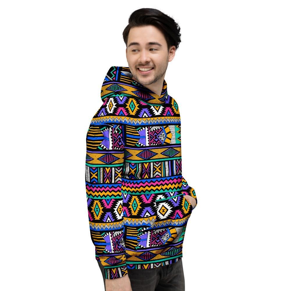 Multicolor Native Aztec Doodle Element Men's Hoodie-grizzshop