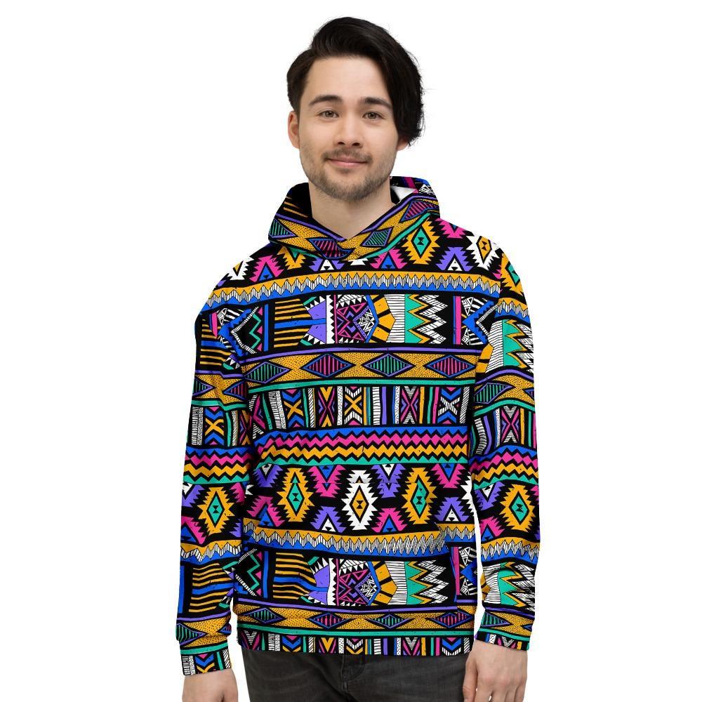 Multicolor Native Aztec Doodle Element Men's Hoodie-grizzshop