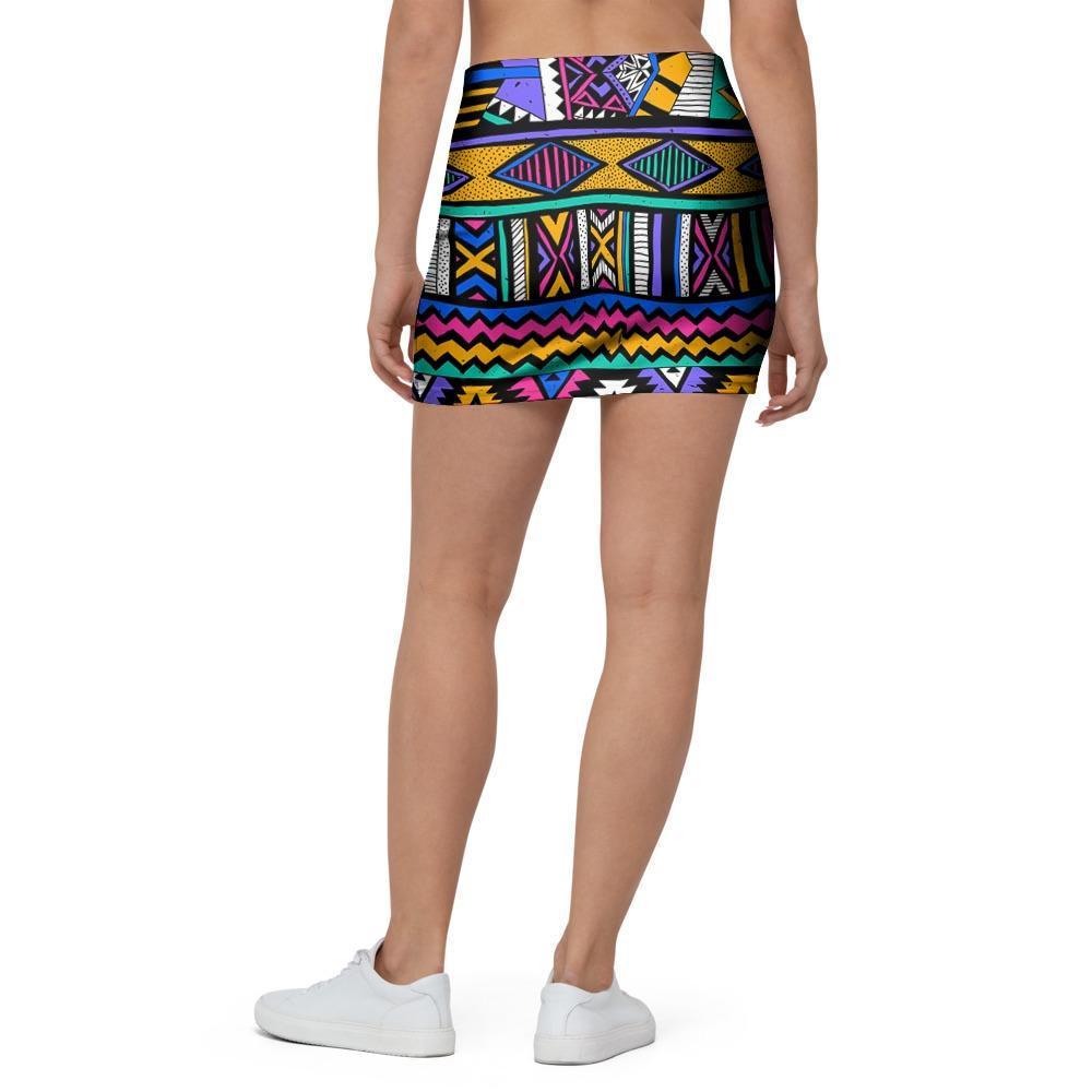 Multicolor Native Aztec Doodle Element Mini Skirt-grizzshop