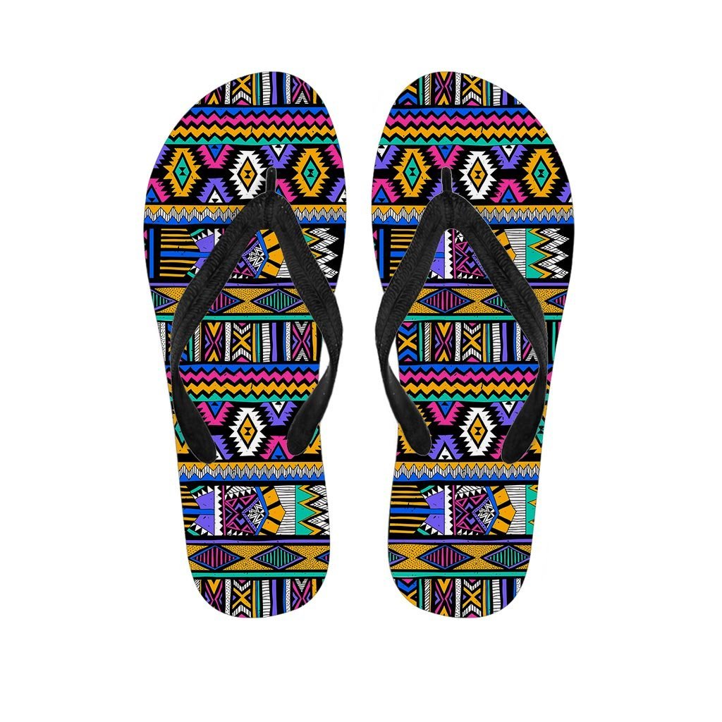 Multicolor Native Aztec Doodle Element Women's Flip Flops-grizzshop