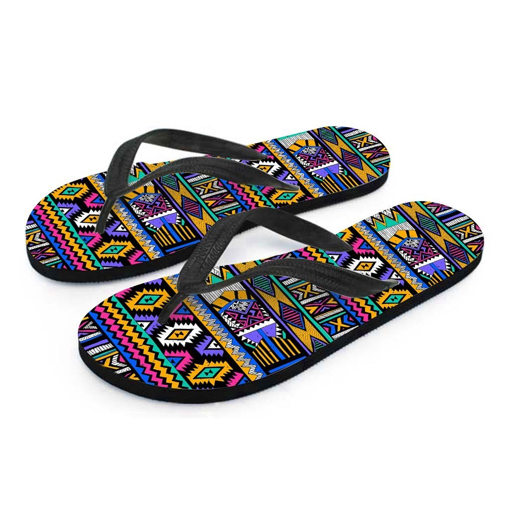 Multicolor Native Aztec Doodle Element Women's Flip Flops-grizzshop