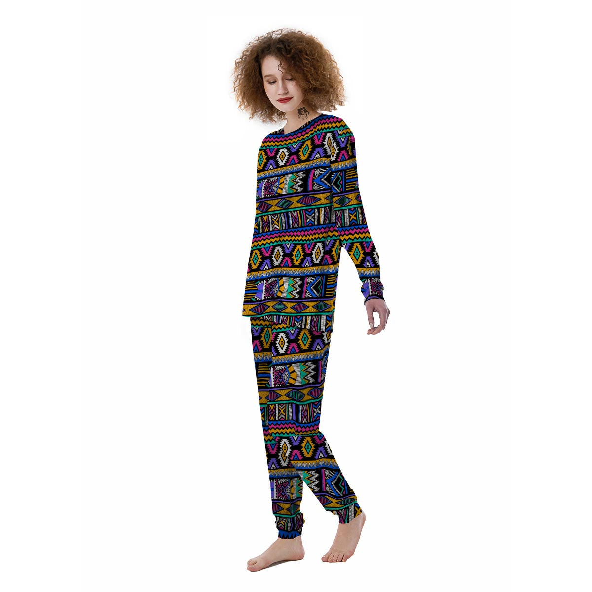 Multicolor Native Aztec Doodle Element Women's Pajamas-grizzshop