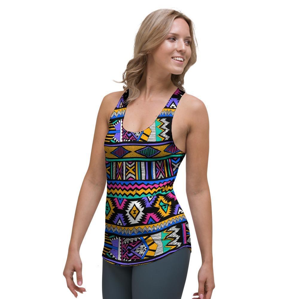 Multicolor Native Aztec Doodle Element Women's Racerback Tank Top-grizzshop