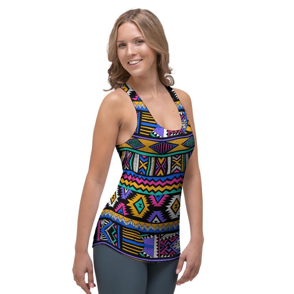 Multicolor Native Aztec Doodle Element Women's Racerback Tank Top-grizzshop