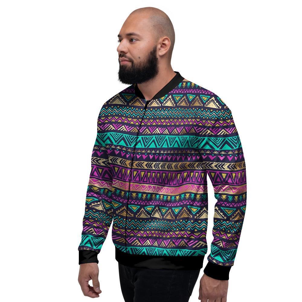 Multicolor Native Aztec Doodle Men's Bomber Jacket-grizzshop