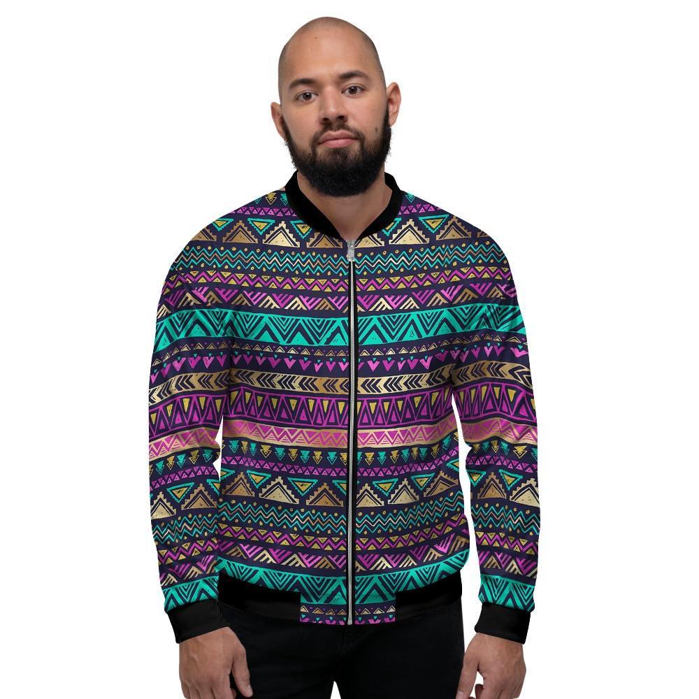 Multicolor Native Aztec Doodle Men's Bomber Jacket-grizzshop
