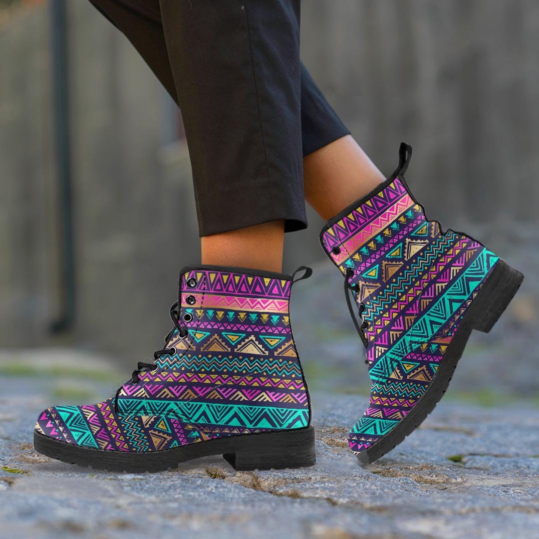 Multicolor Native Aztec Doodle Men's Boots-grizzshop