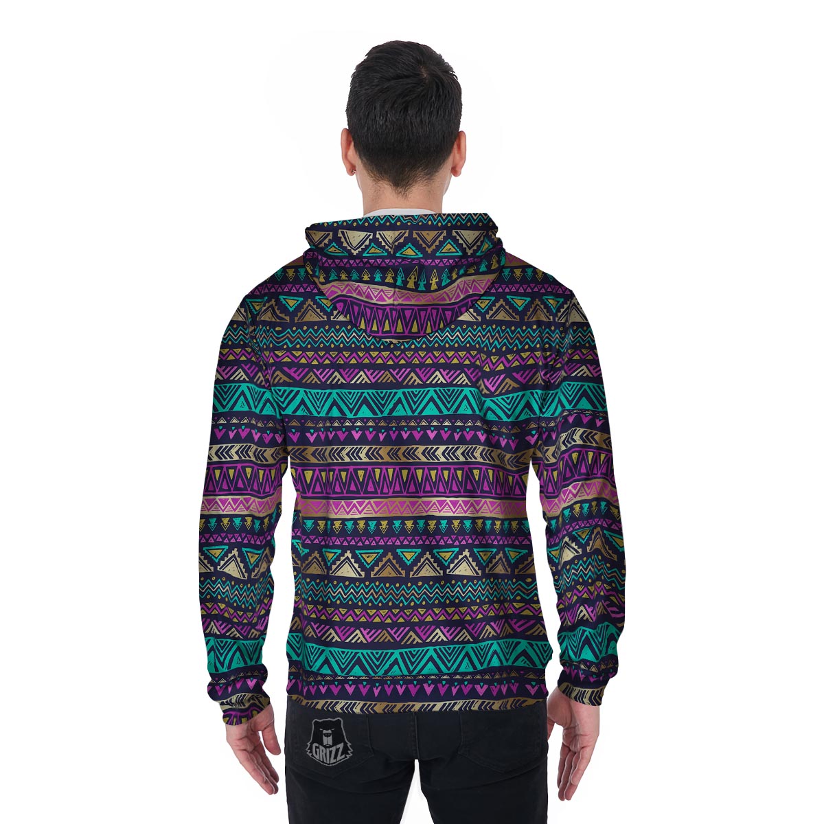 Multicolor Native Aztec Doodle Men's Zip Up Hoodie-grizzshop