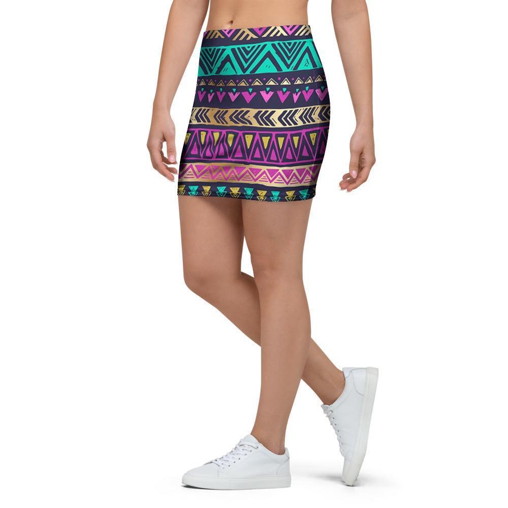Multicolor Native Aztec Doodle Mini Skirt-grizzshop