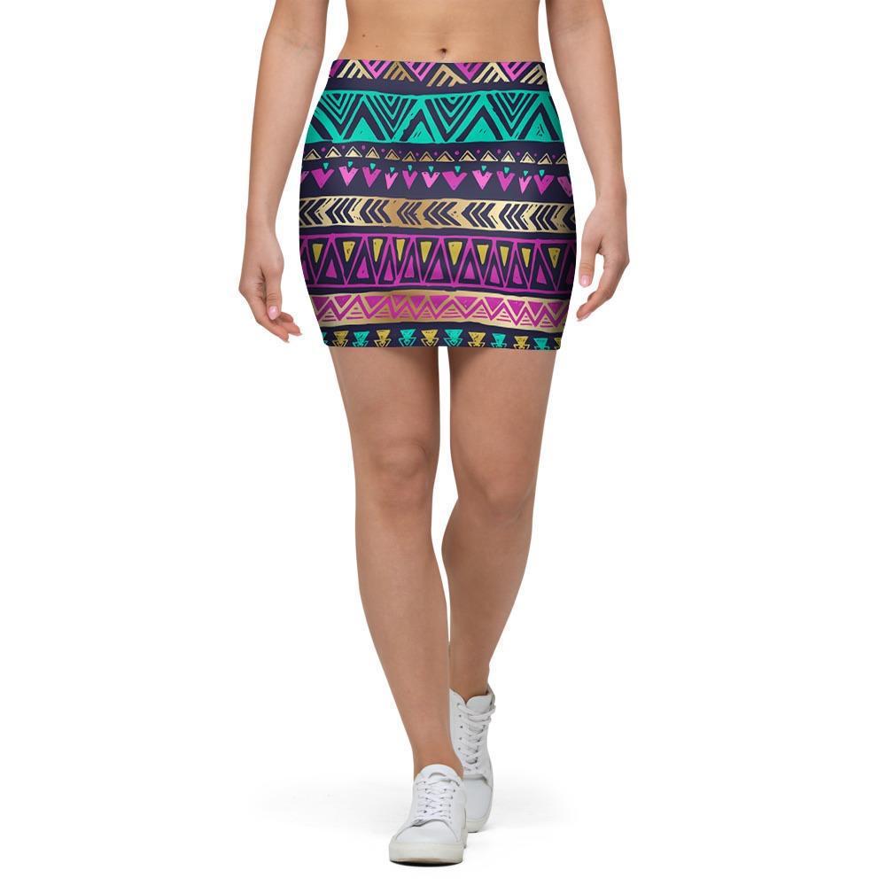 Multicolor Native Aztec Doodle Mini Skirt-grizzshop