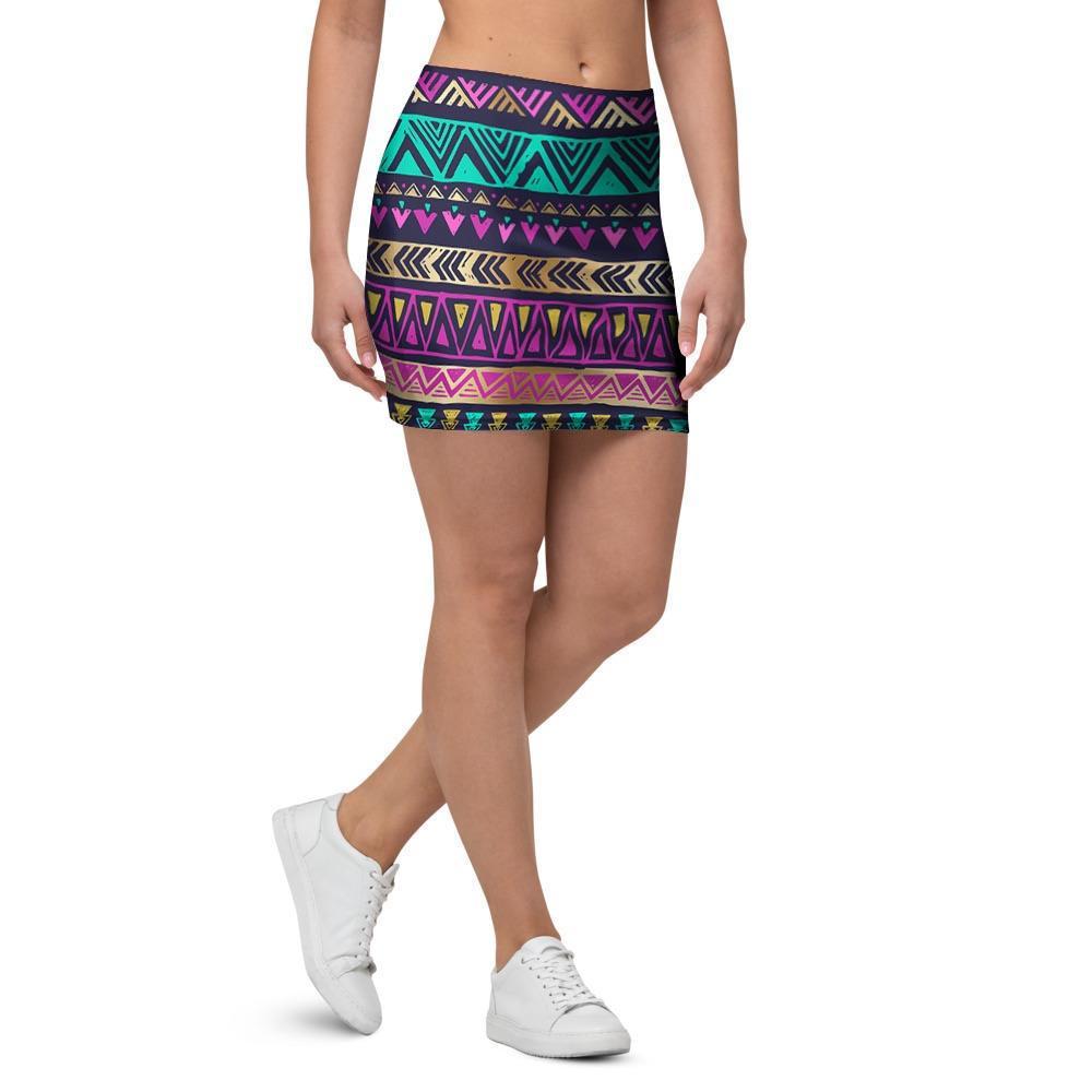 Multicolor Native Aztec Doodle Mini Skirt-grizzshop