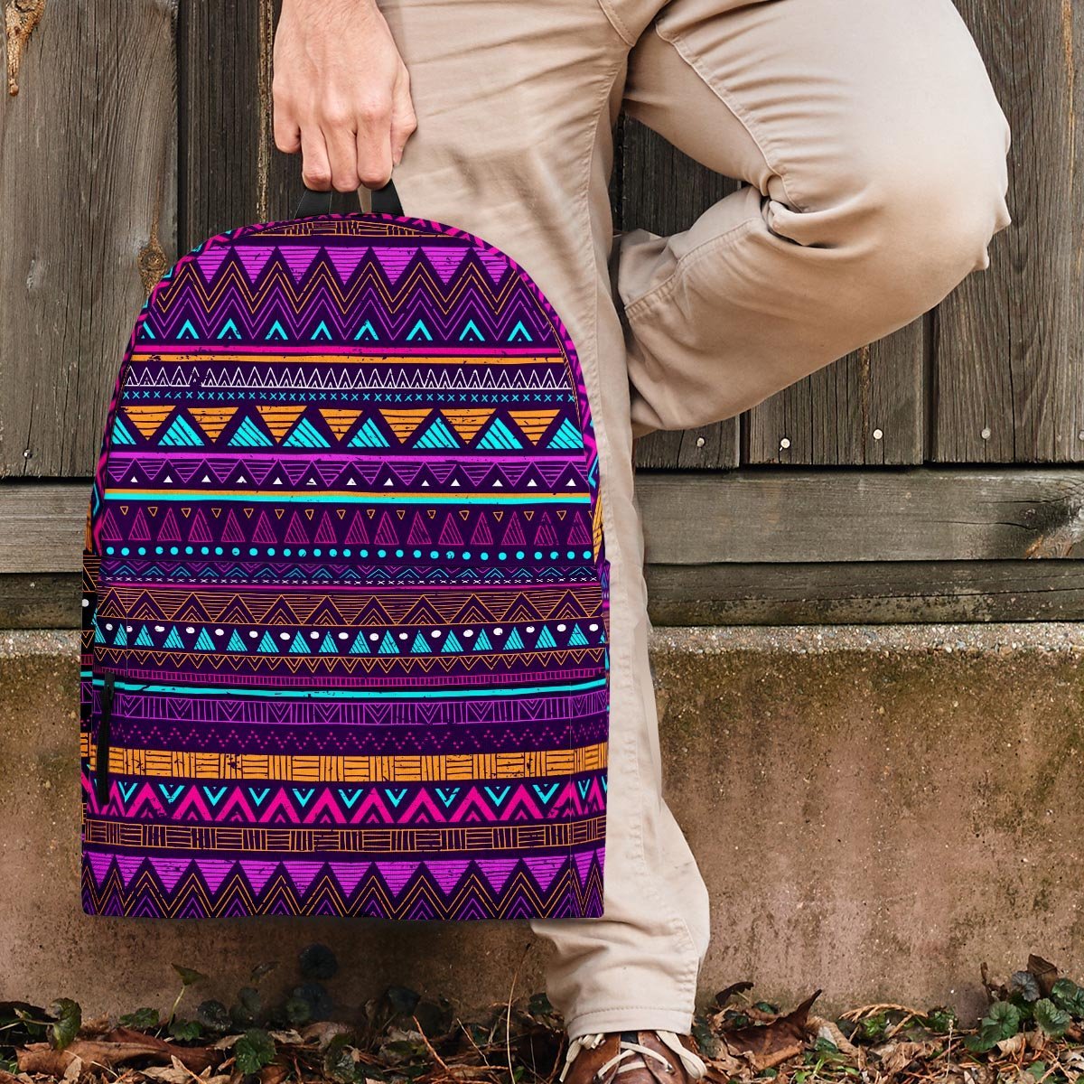Multicolor Native Aztec Doodle Striped Backpack-grizzshop