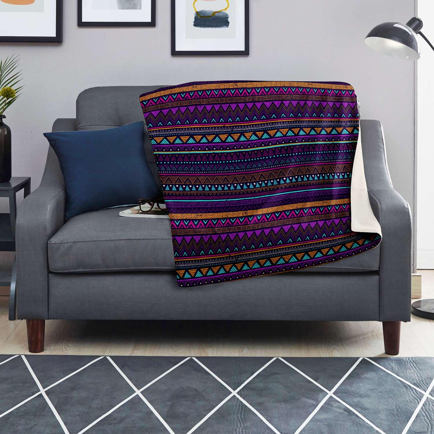Multicolor Native Aztec Doodle Striped Blanket-grizzshop
