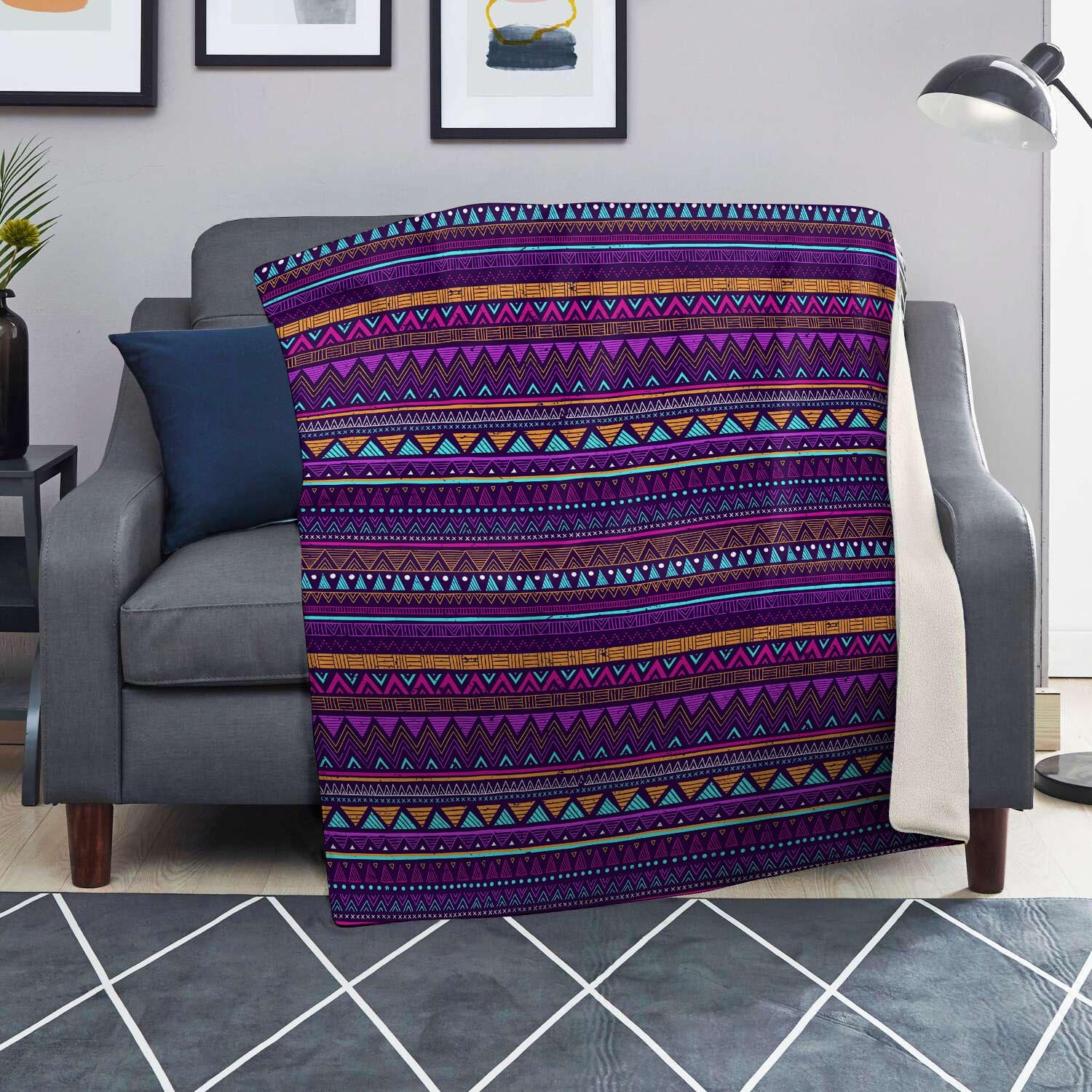 Multicolor Native Aztec Doodle Striped Blanket-grizzshop