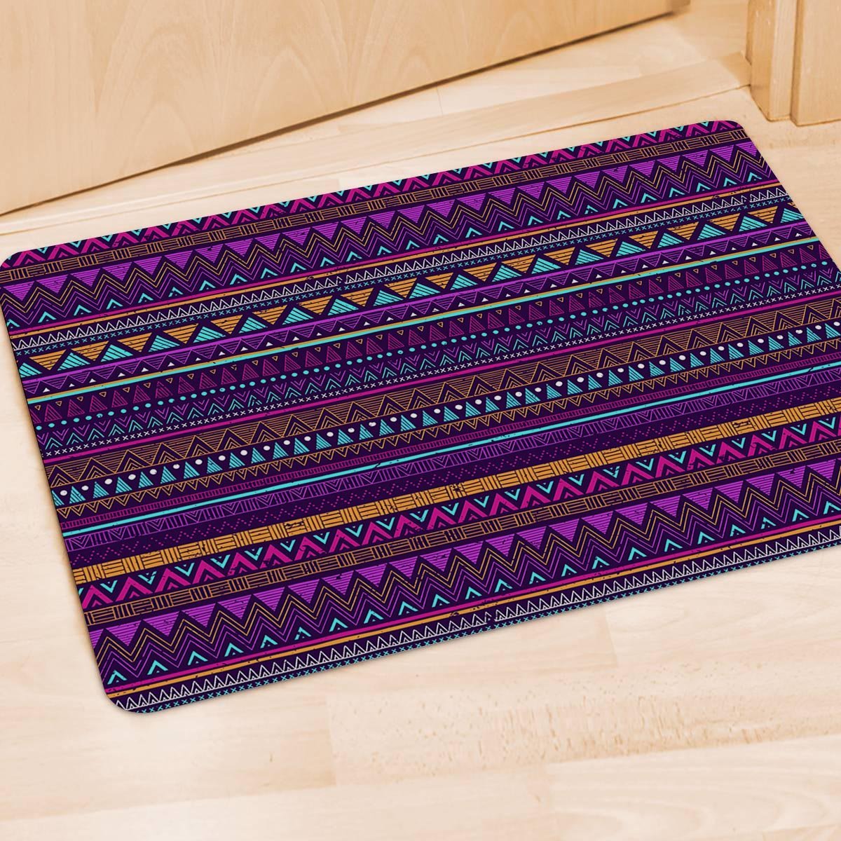 Multicolor Native Aztec Doodle Striped Door Mat-grizzshop