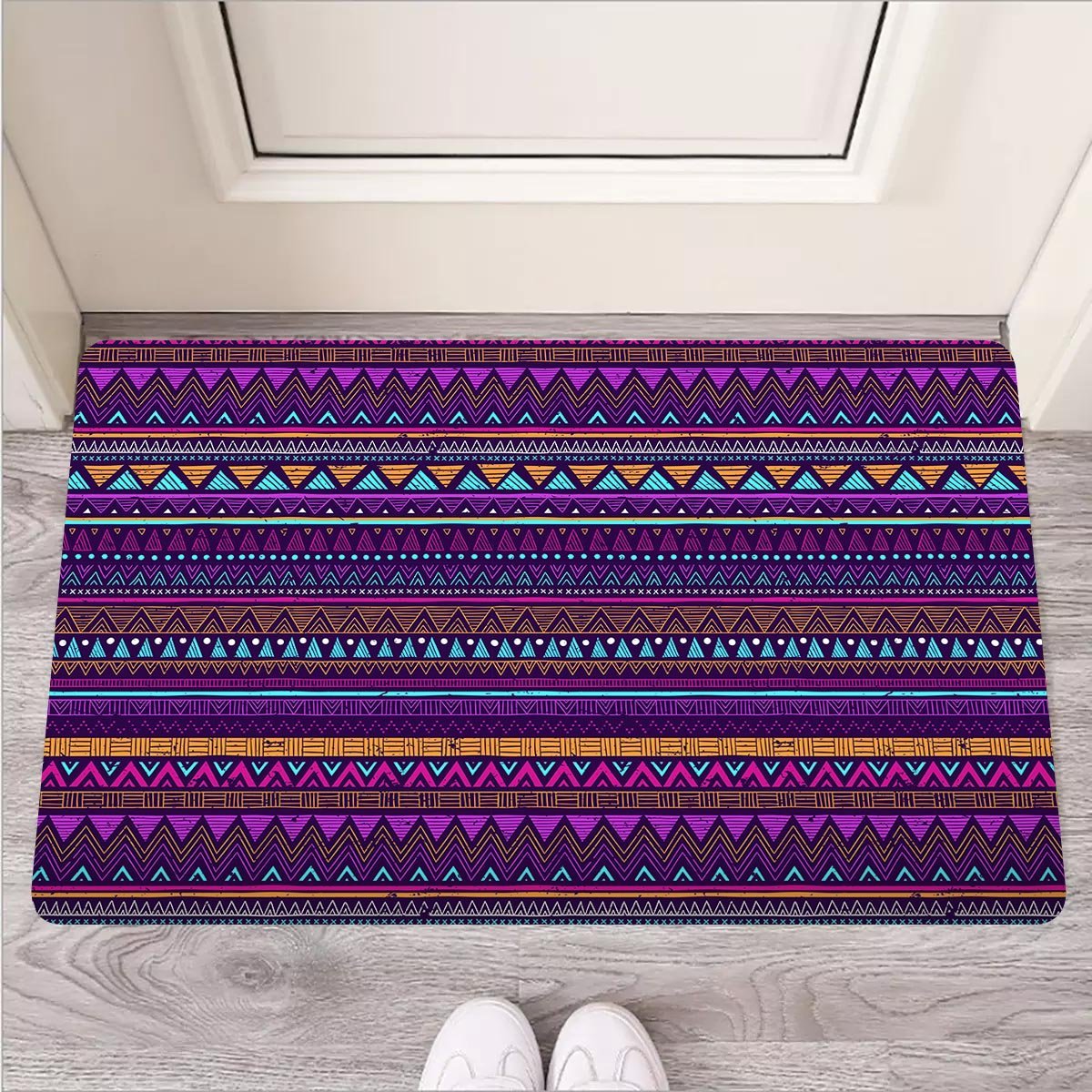 Multicolor Native Aztec Doodle Striped Door Mat-grizzshop