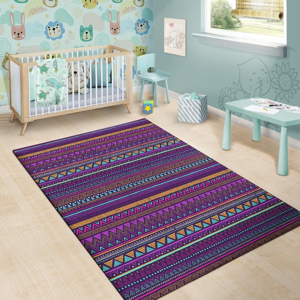 Multicolor Native Aztec Doodle Striped Floor Mat-grizzshop