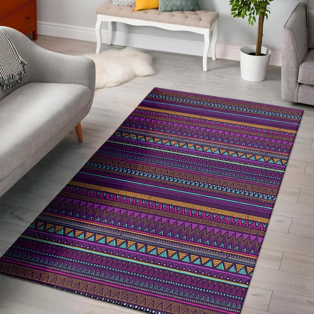 Multicolor Native Aztec Doodle Striped Floor Mat-grizzshop