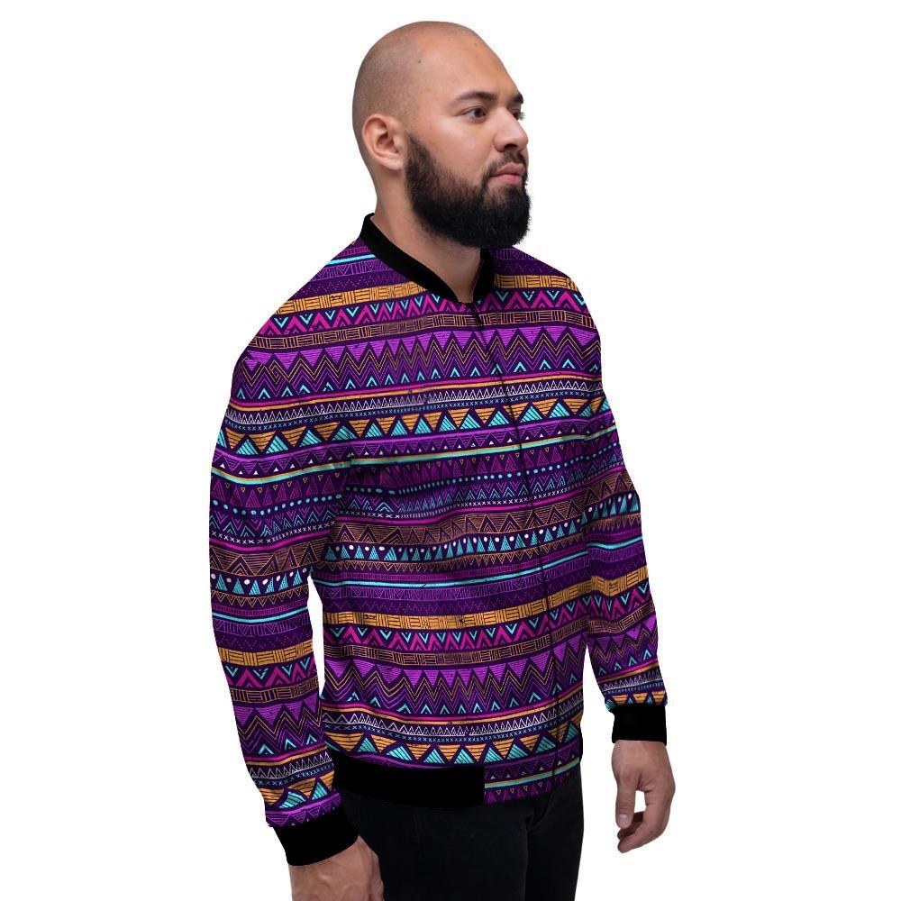 Multicolor Native Aztec Doodle Striped Men's Bomber Jacket-grizzshop