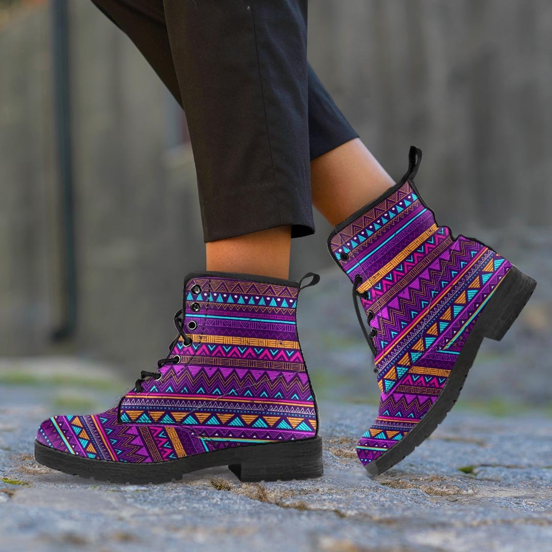 Multicolor Native Aztec Doodle Striped Men's Boots-grizzshop