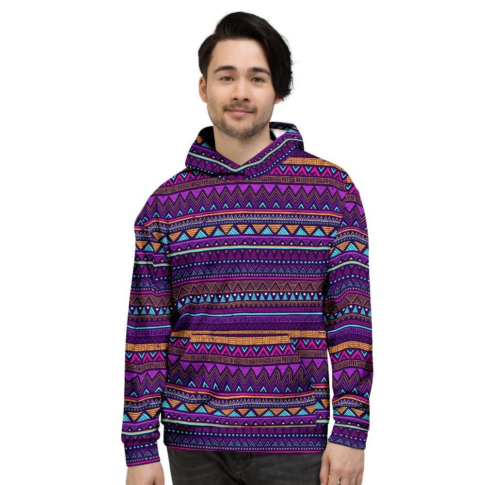 Multicolor Native Aztec Doodle Striped Men's Hoodie-grizzshop