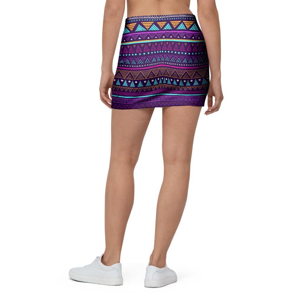 Multicolor Native Aztec Doodle Striped Mini Skirt-grizzshop