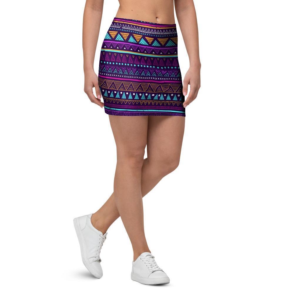 Multicolor Native Aztec Doodle Striped Mini Skirt-grizzshop