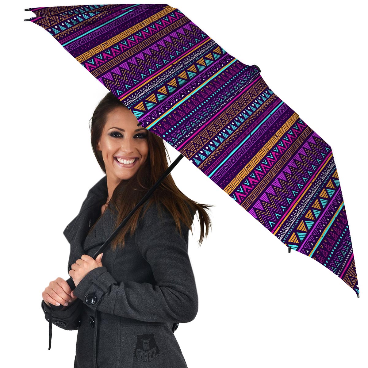 Multicolor Native Aztec Doodle Striped Umbrella-grizzshop