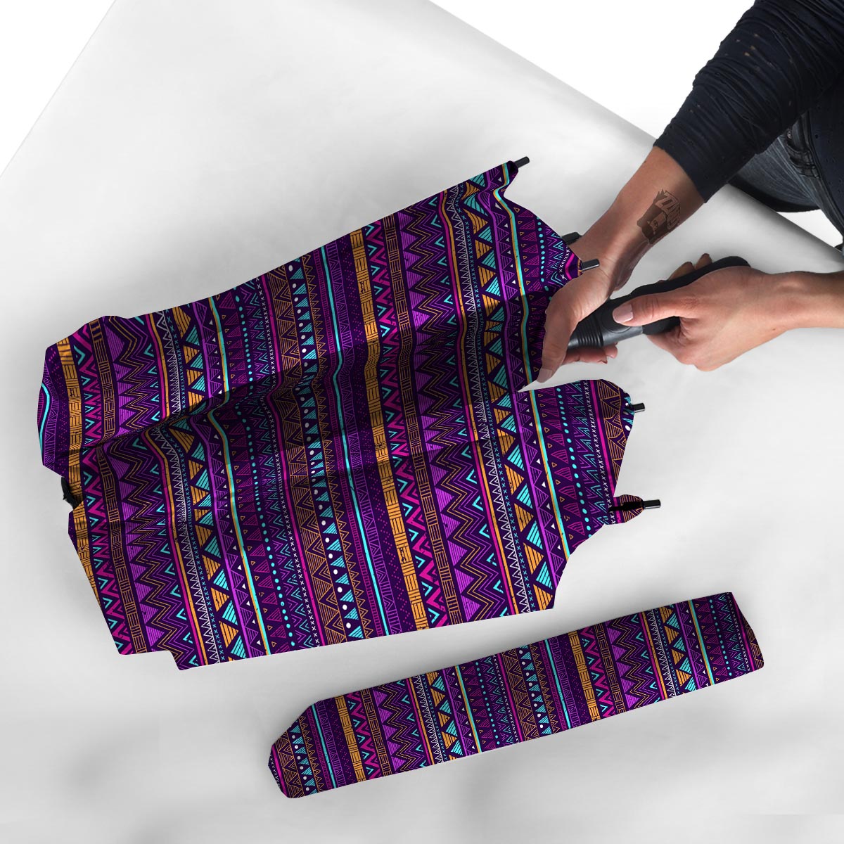 Multicolor Native Aztec Doodle Striped Umbrella-grizzshop
