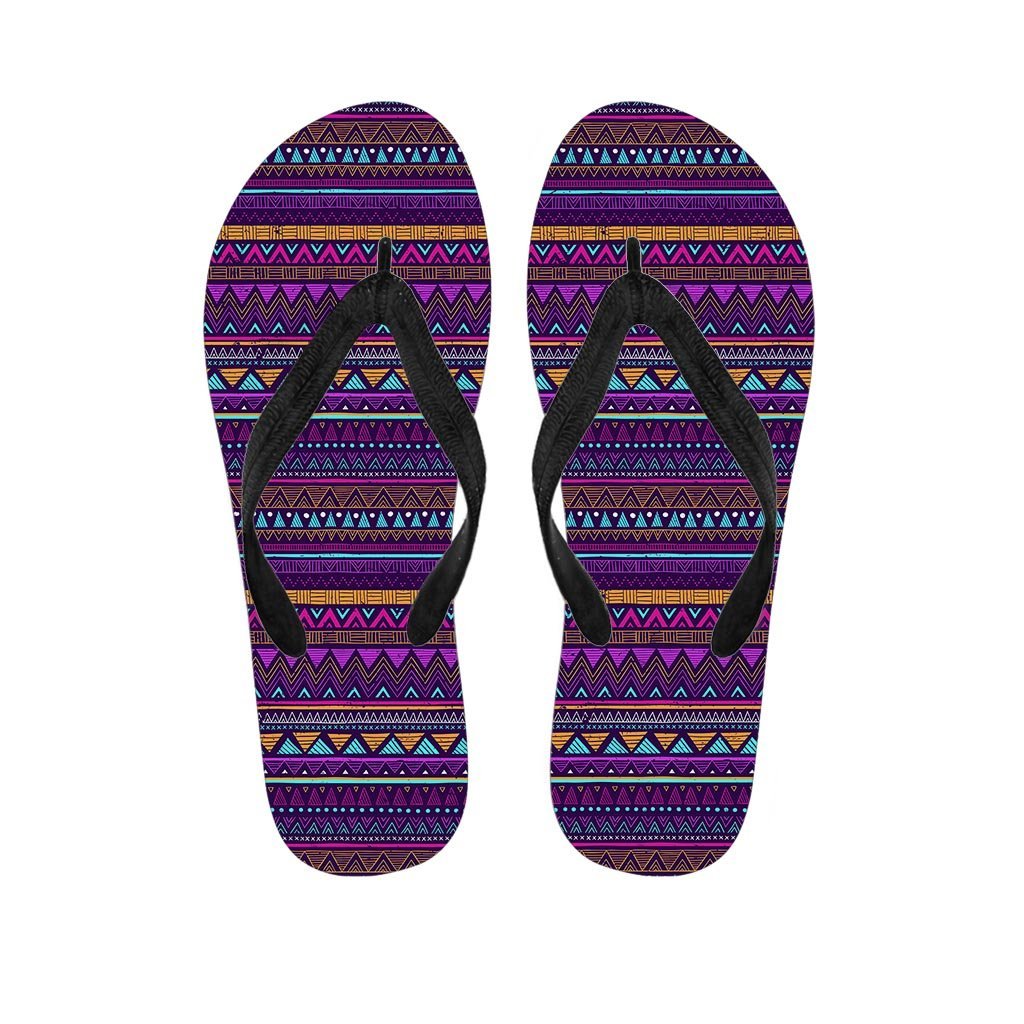 Multicolor Native Aztec Doodle Striped Women's Flip Flops-grizzshop