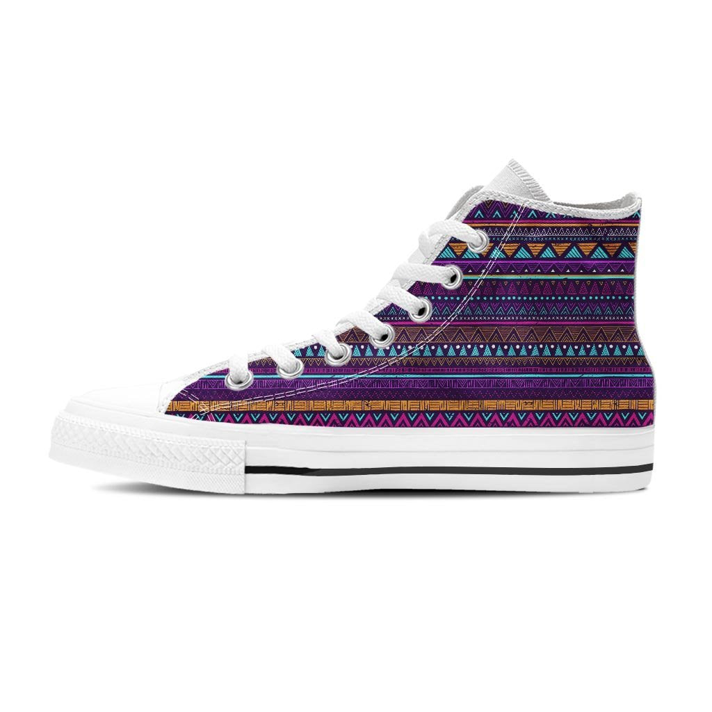 Multicolor Native Aztec Doodle Striped Women's High Top Shoes-grizzshop