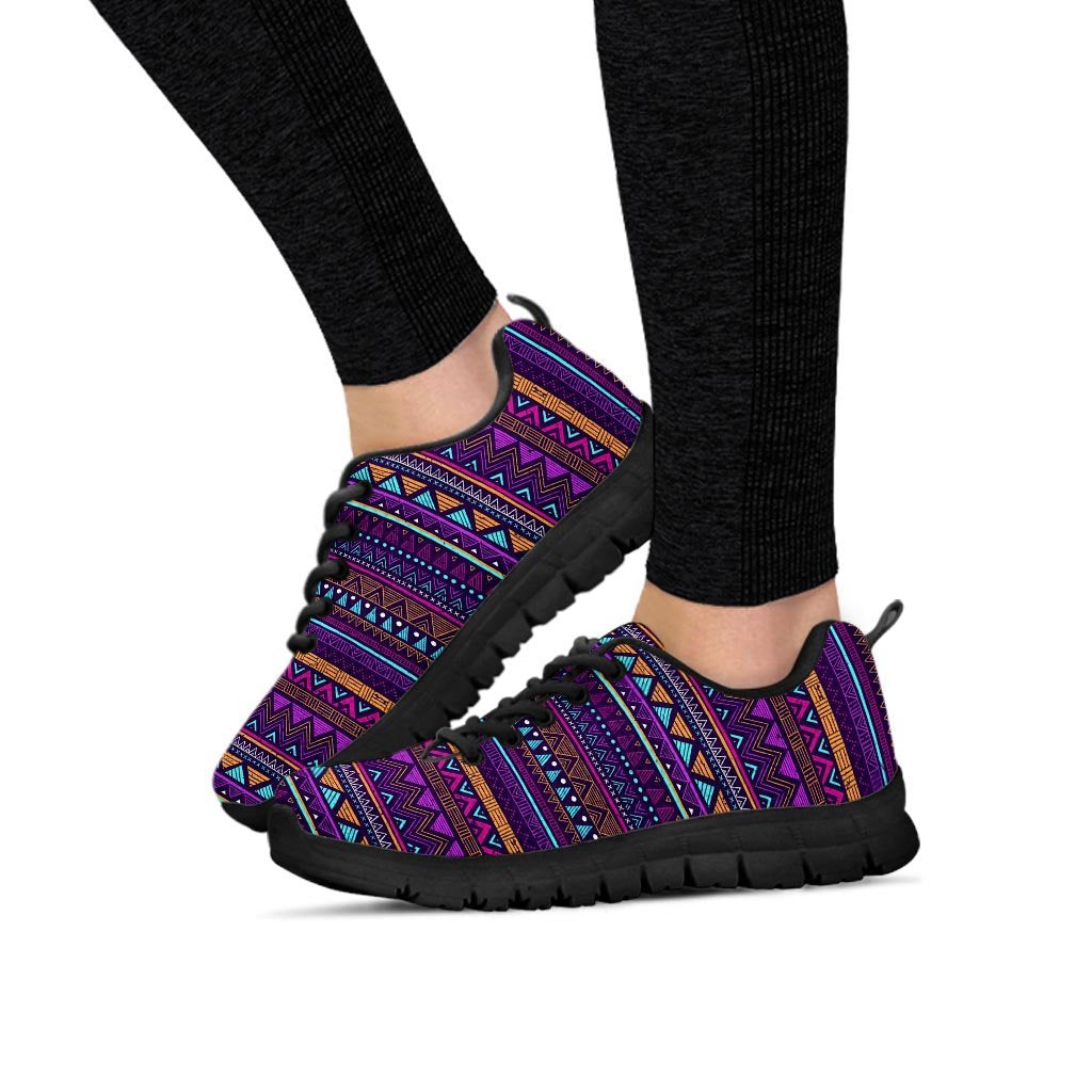 Multicolor Native Aztec Doodle Striped Women's Sneakers-grizzshop