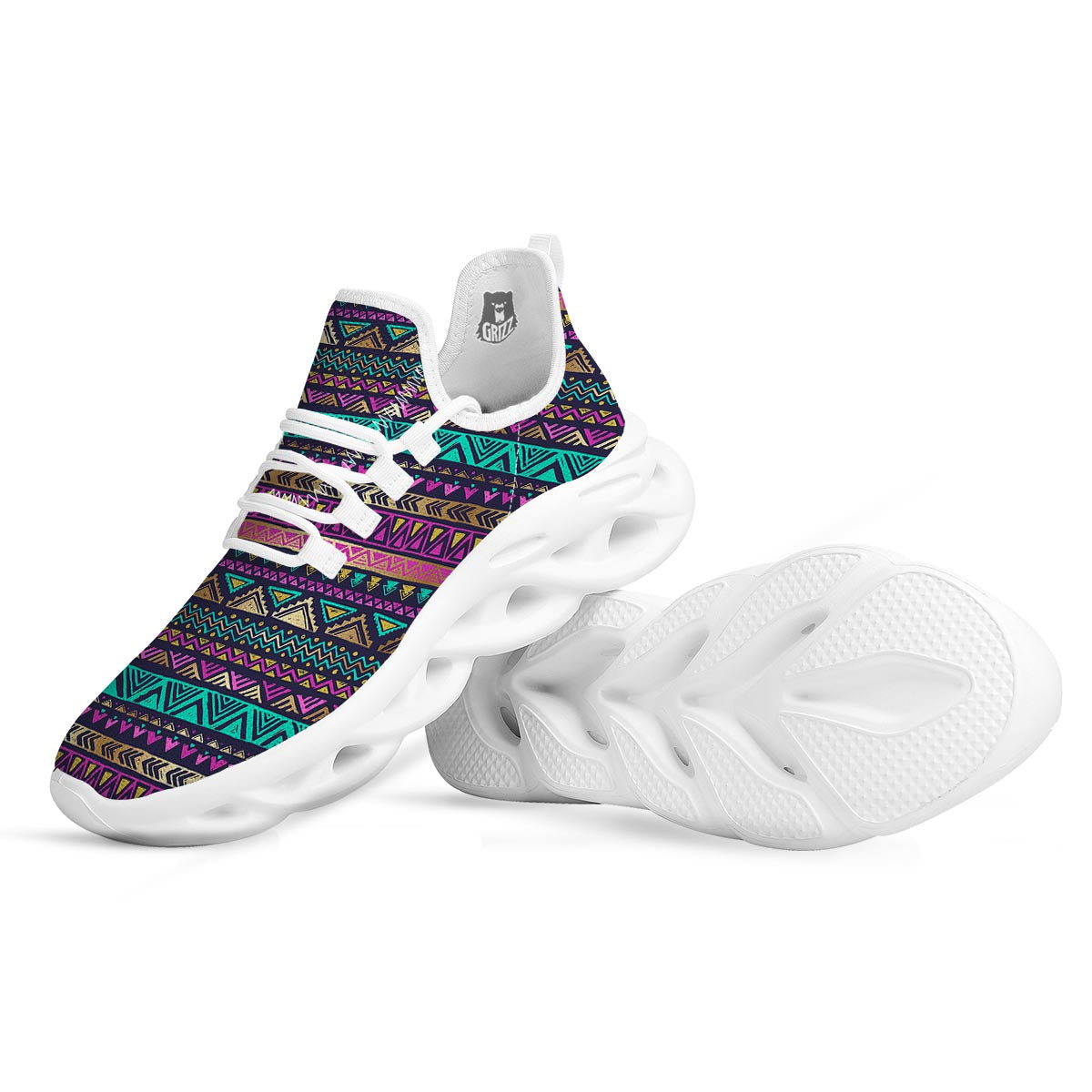Multicolor Native Aztec Doodle White Running Shoes-grizzshop