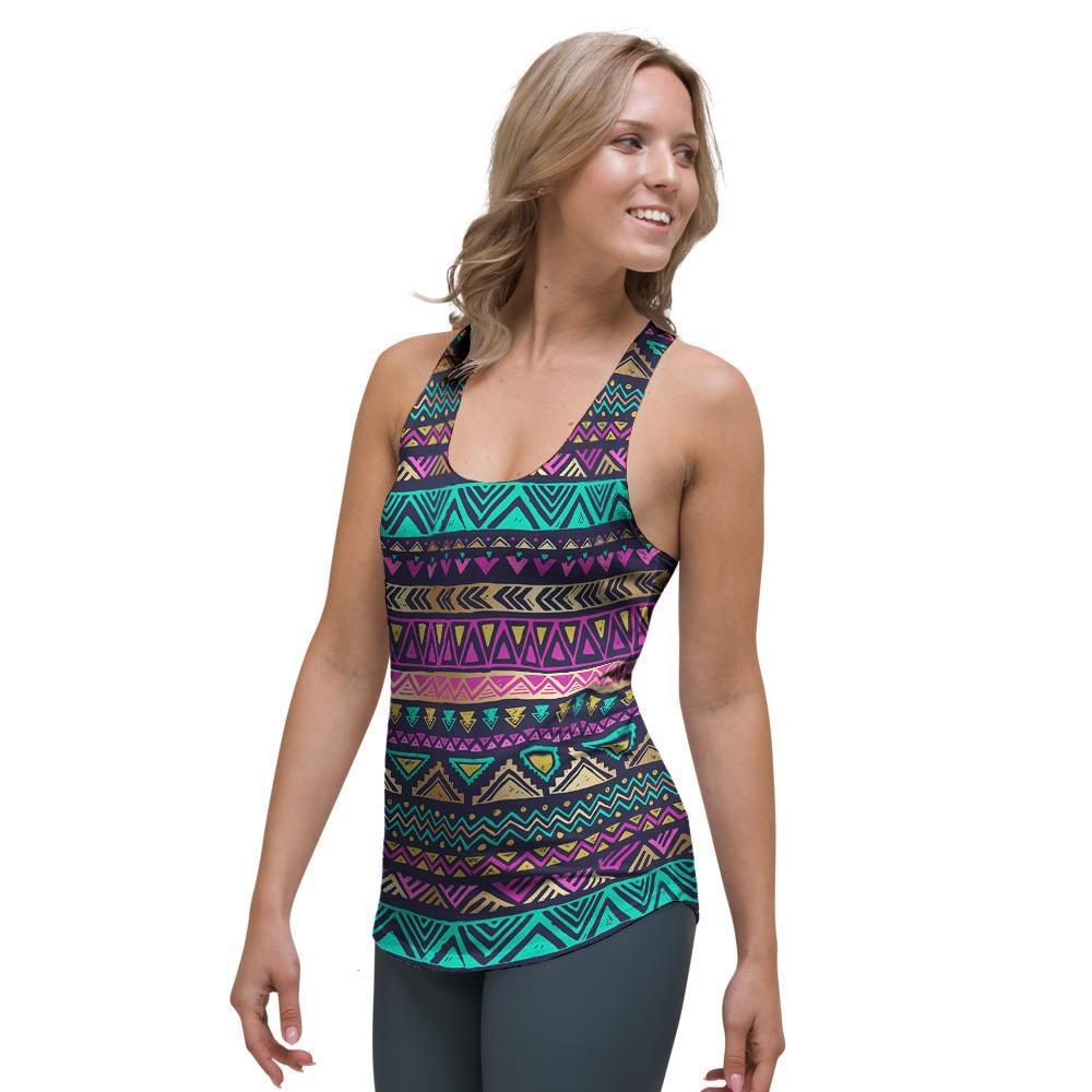 Multicolor Native Aztec Doodle Women's Racerback Tank Top-grizzshop